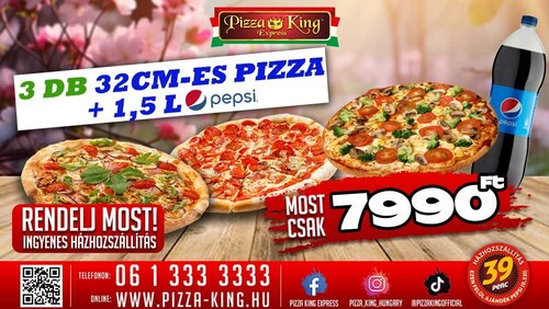 Pizza King 4 - 3 db normál pizza 1,5 literes Pepsivel - Szuper ajánlat - Online order